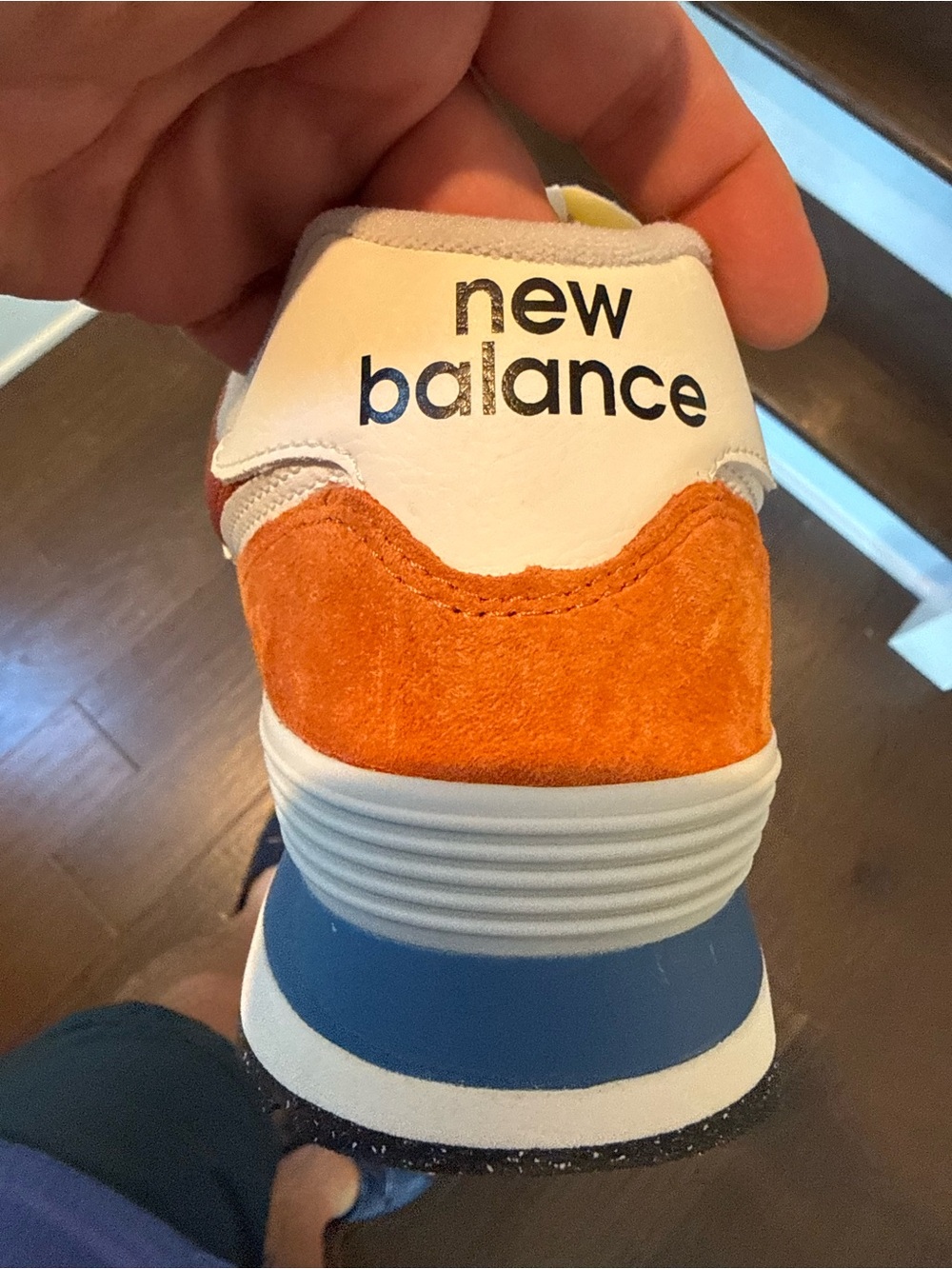 New Balance Kids Orange and Blue Suede Heel Sneakers